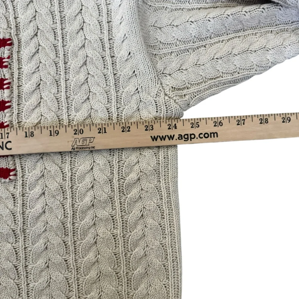 Denimist American Flag Cable Knit Sweater Oatmeal Cream Preppy Patriotic USA J32 - Picture 4 of 9